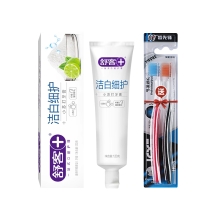 舒客小苏打牙膏（洁白细护）120克*1 赠送健齿先锋牙刷2支