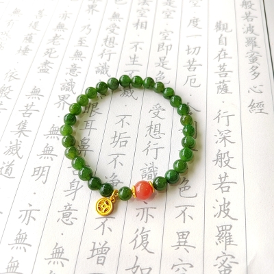 馬传玉 和田碧玉南红手串6mm MCY122