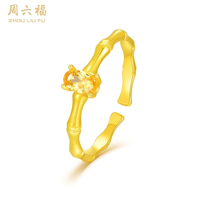 周六福S925银竹节方糖戒指 ZLFJ021877