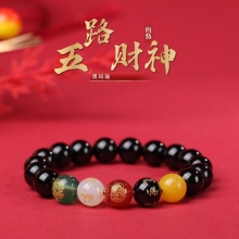 珩钻新中式五路财神男款黑玛瑙手串国潮手链10mm M10