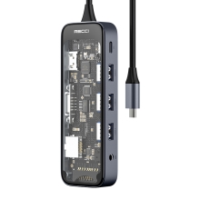 RECCI锐思RH22十合一HUB数据线转接口Type-C TO HDMI+1xVGA+ USB-A+USB-C+RJ45+1xSD+ 1xTF