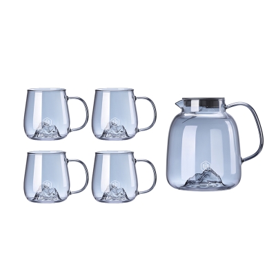 博堡望山玻璃冷水壶套装BWS-TZ010 水壶1750mL+分享杯350mL*4
